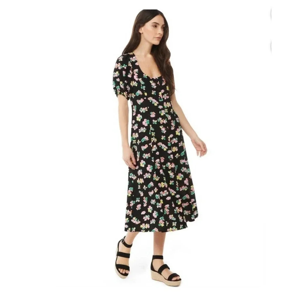 NWT Scoop Black Floral Button Front Midi Dress Size M - Picture 3 of 16